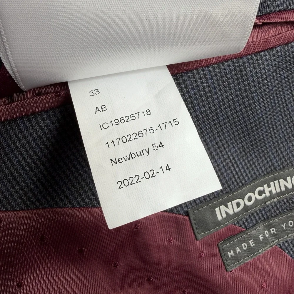 Indochino Suit Mens 44L Pants 36x29 100% Wool Career Houndstooth Blue Brown